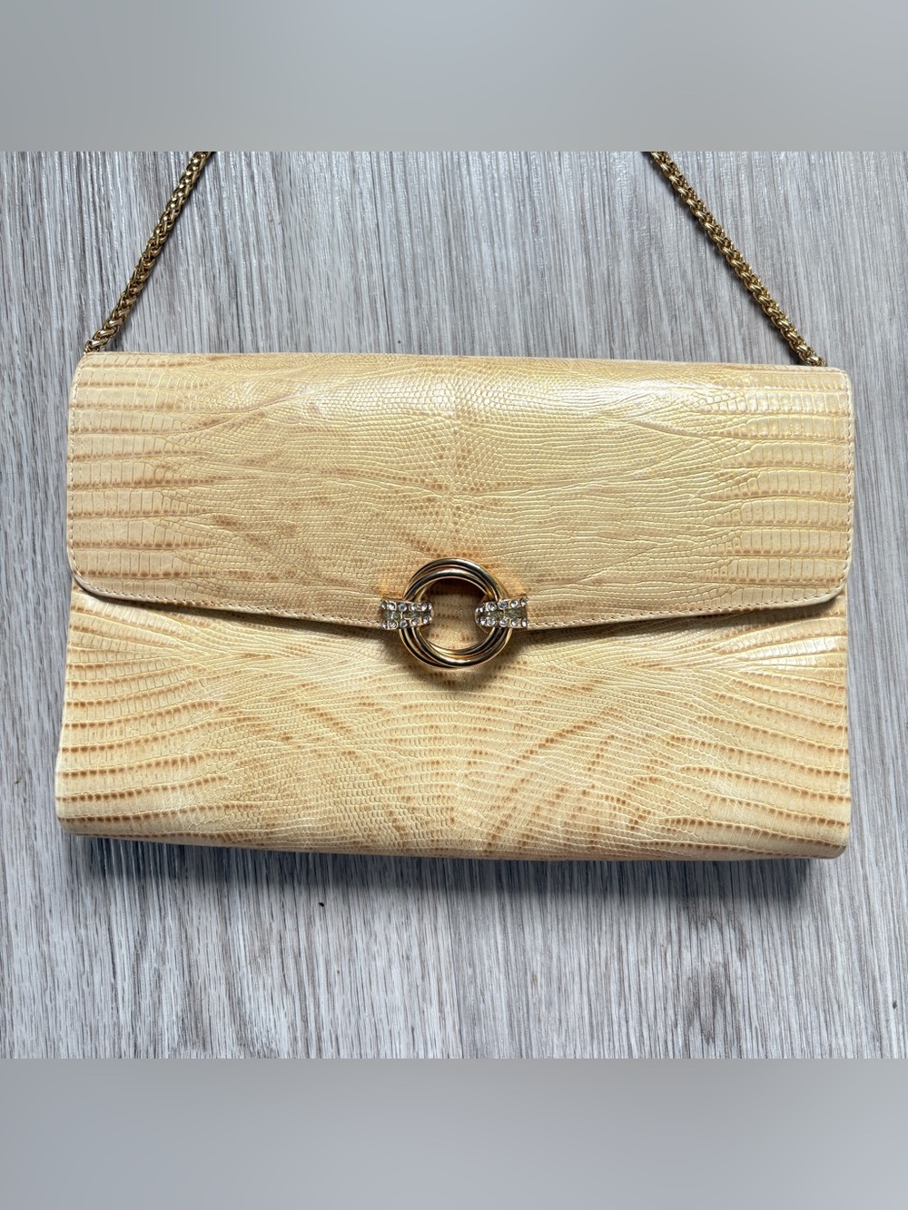 Rodo Bag in Pastel Yellow Reptile Embossed Chain Shoulder Crossbody Bag